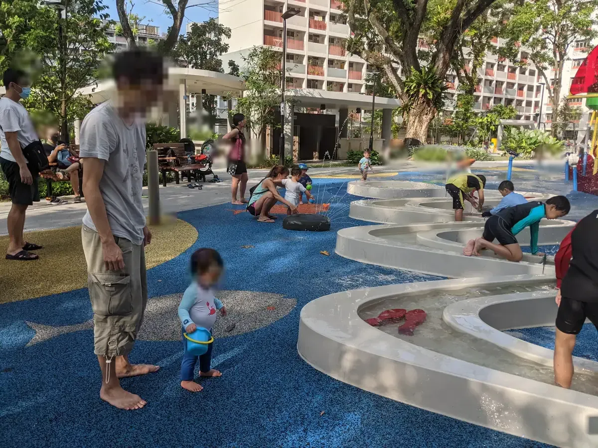 The concrete-channel water play at Play@Heights, Toa Payoh.